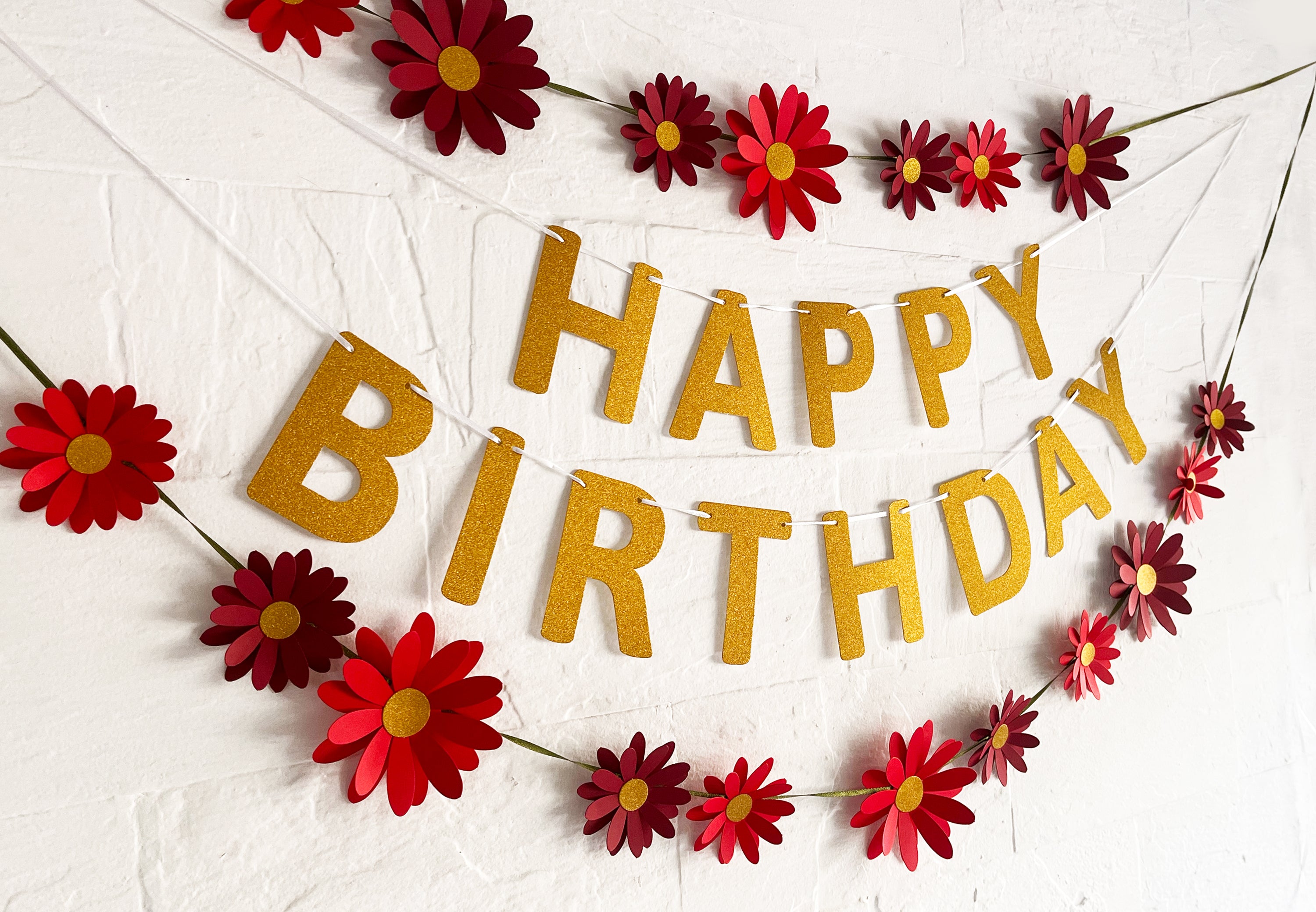 Red Daisy and Happy Birthday Paper Party Decor
