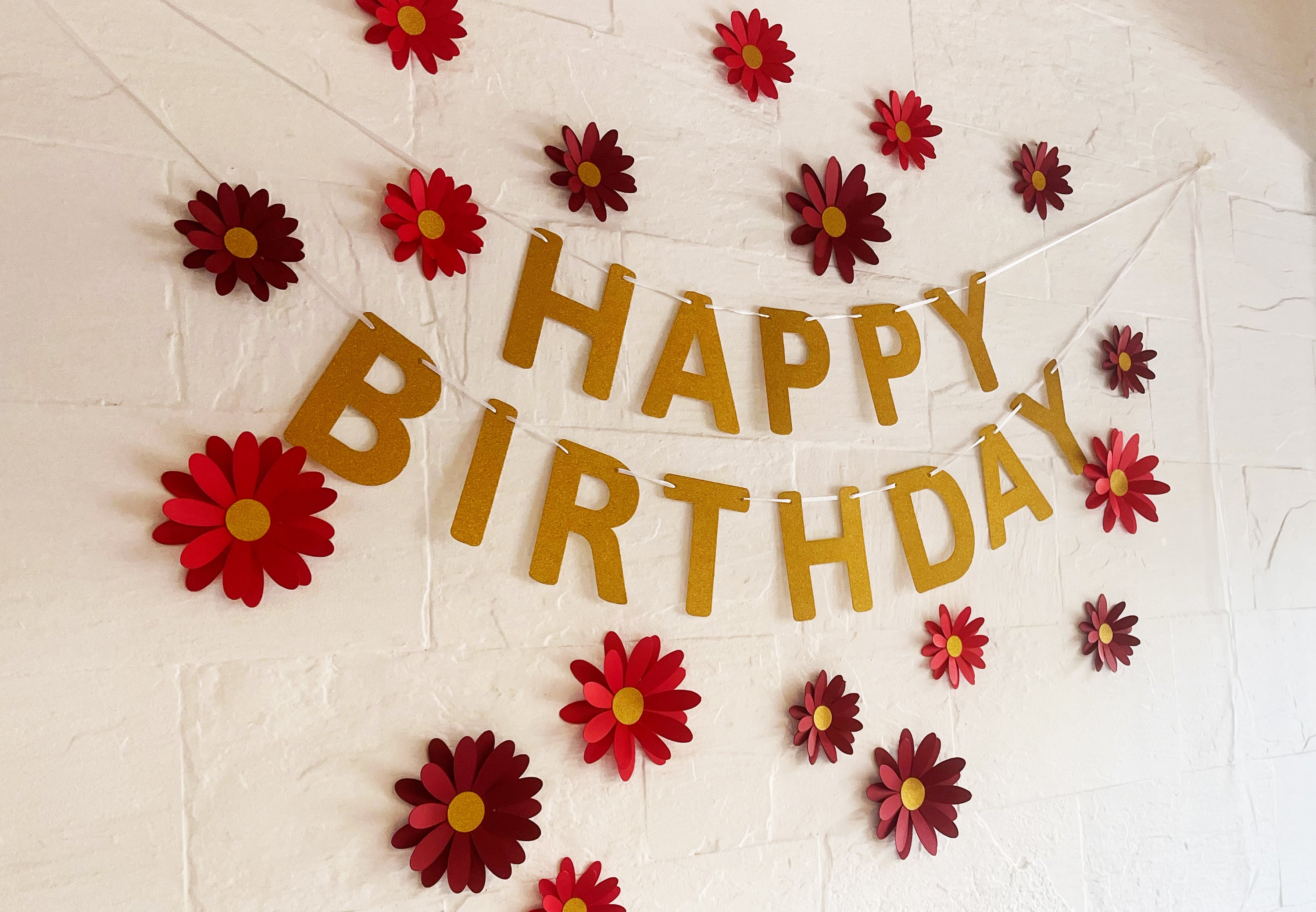 Red Daisy and Happy Birthday Paper Party Decor