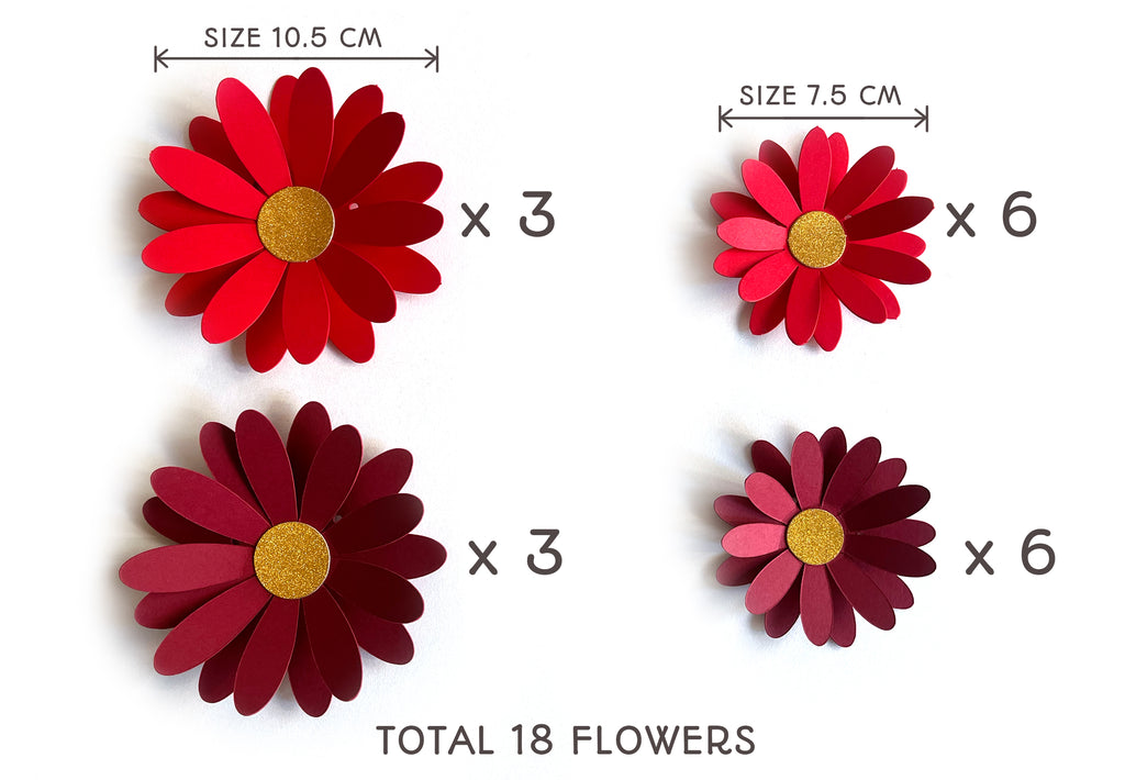 Red Daisy Flower & Leaves Paper Bunting & Wall Decor