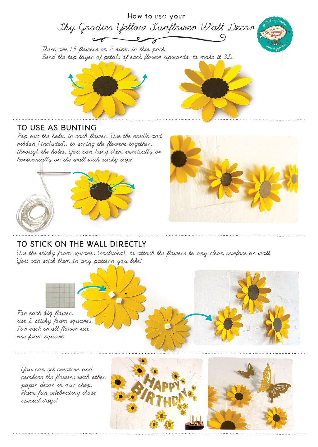 Yellow Sunflower and Happy Birthday Paper Party Decor