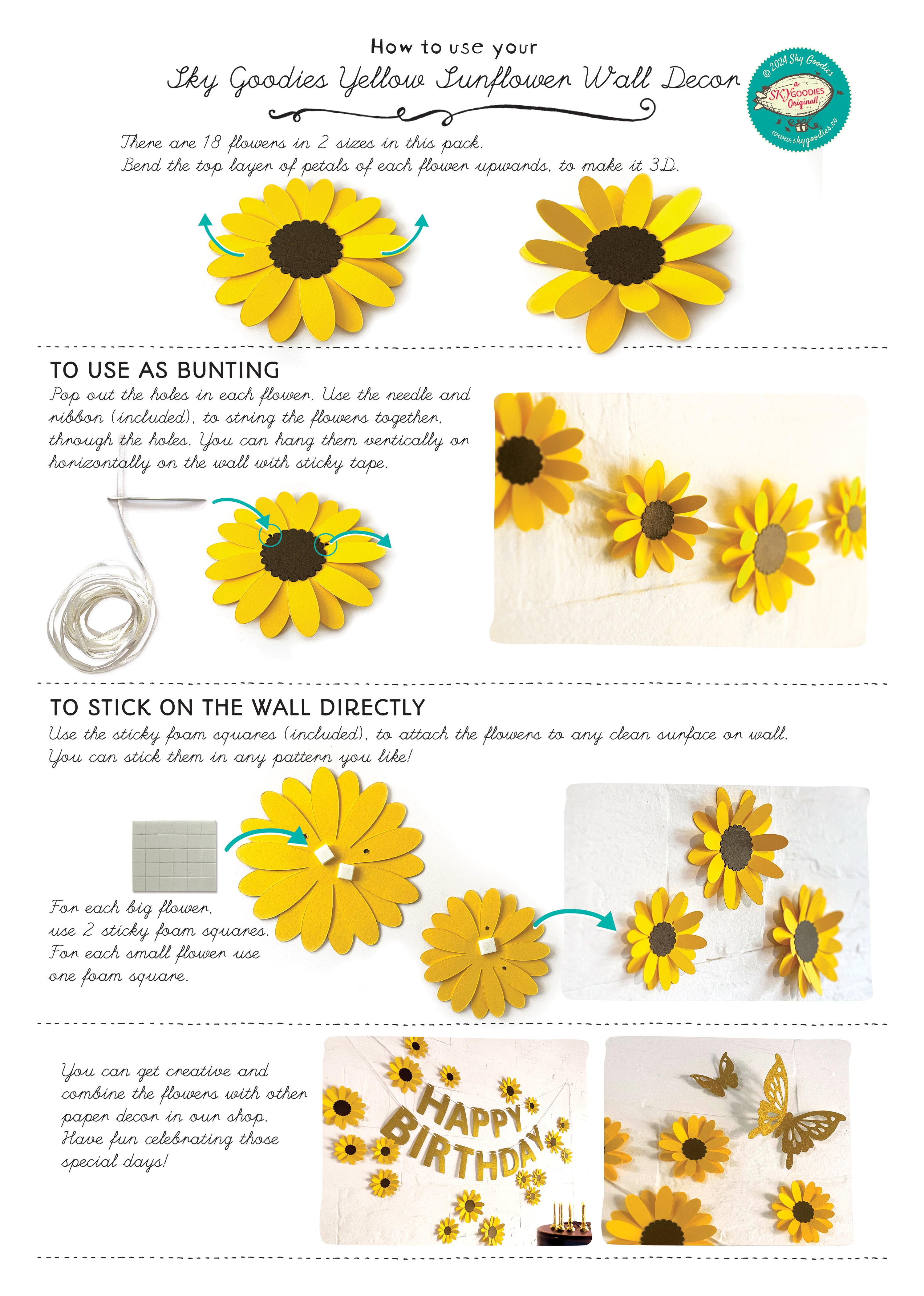 Yellow Sunflower and Happy Birthday Paper Party Decor