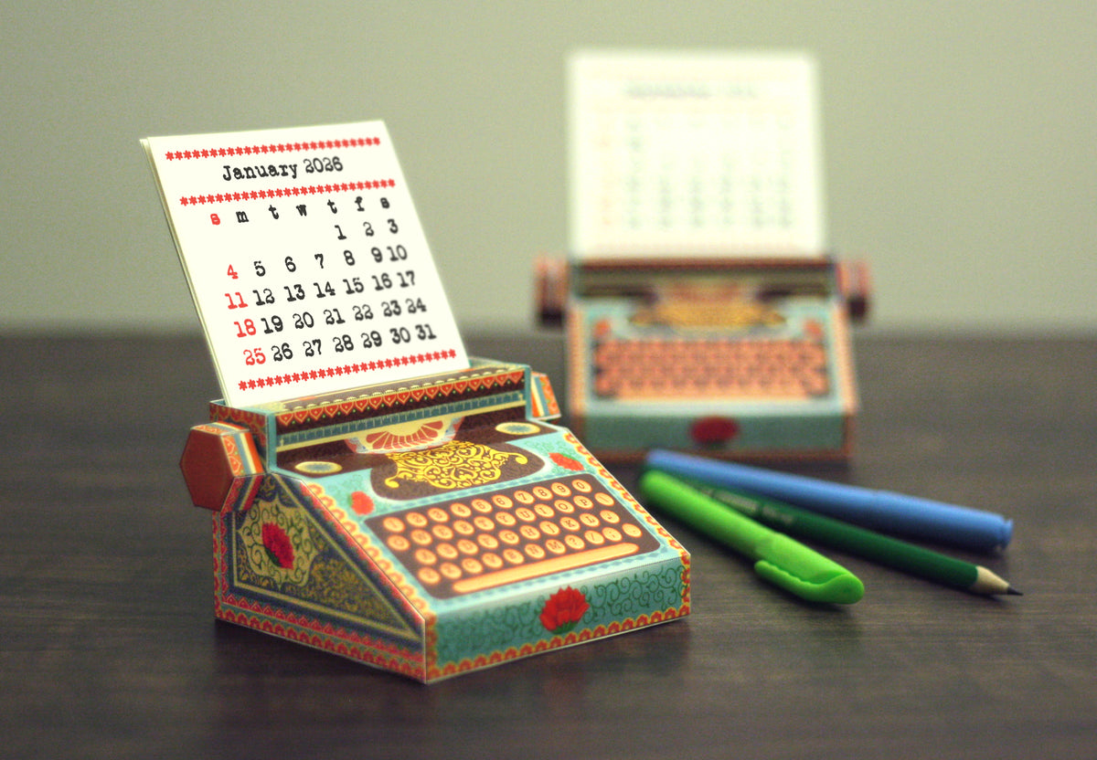 Colourful Typewriter Desk Calendar 2026 & 2027 DIY Paper Craft Kit