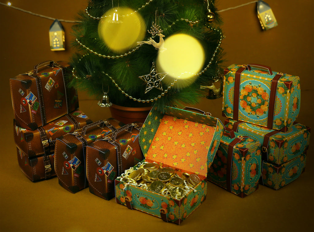 Set of 10 Colourful Blue Suitcase Gift Boxes