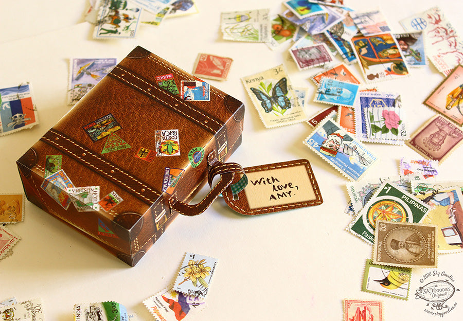 Brown Mini Travel Suitcase Box DIY Paper Craft Kit