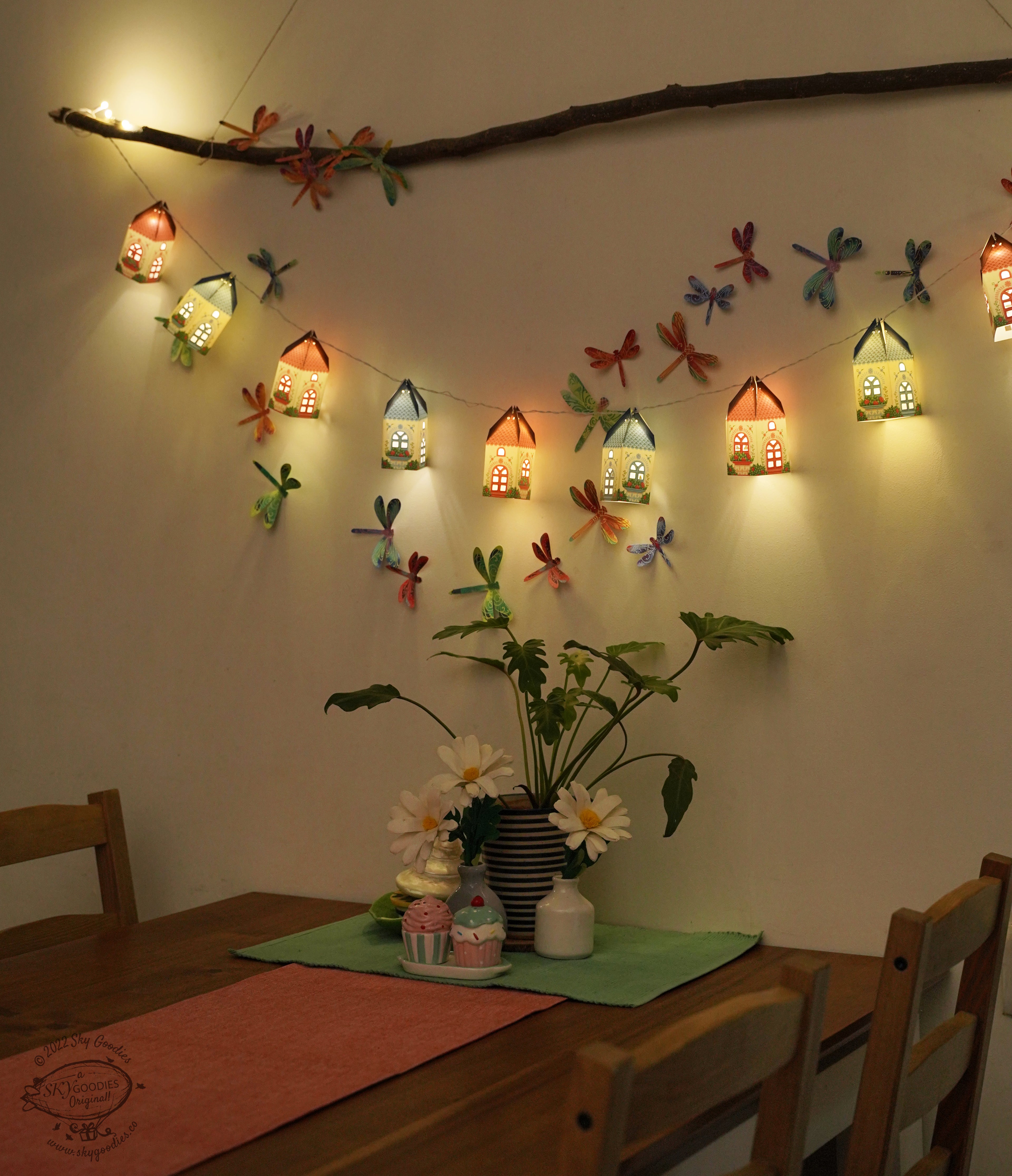 Paper Mini Happy Home Fairy Lights & Dragonflies Wall Decor Combo