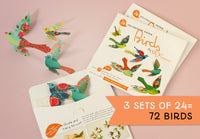 3 Packs of 24 Decorative Paper Birds - 72 Birds