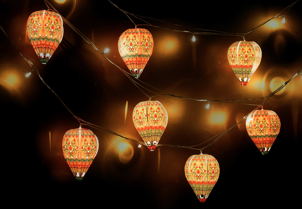 Paper Mini Hot Air Balloon Fairy Lights & Birds Wall Decor Combo