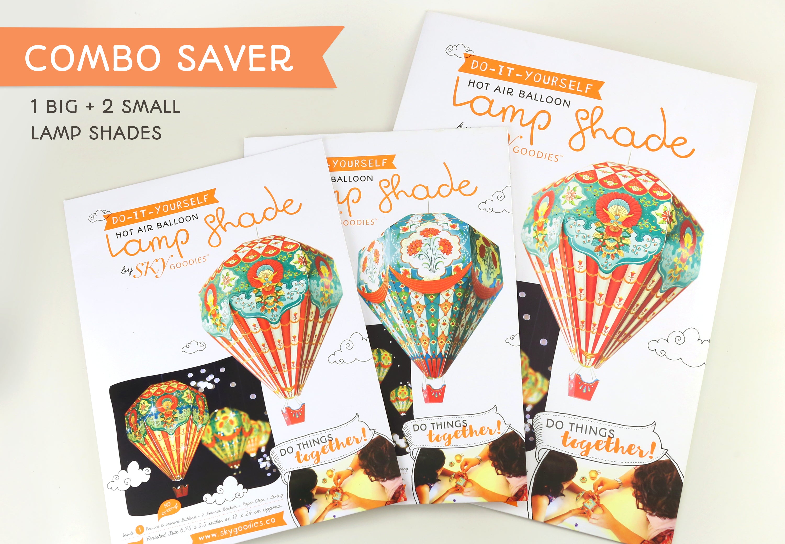 Combo Saver: 3 Hot Air Balloon Paper Lamp Shades: 1 Big Red + 2 Small Assorted