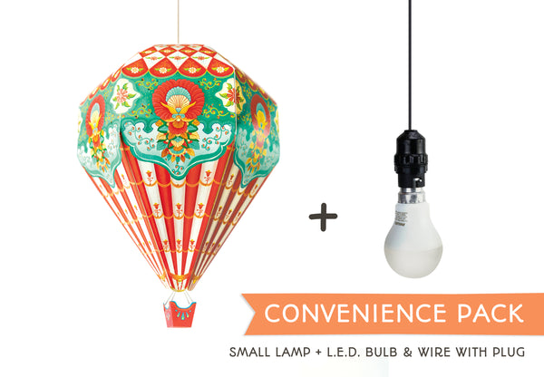 Convenience Pack with Bulb & Wire: Small Red Hot Air Balloon Paper Lamp