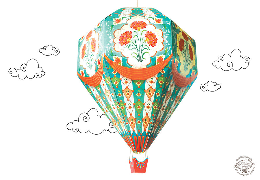 Convenience Pack with Bulb & Wire: Small Blue Hot Air Balloon Paper Lamp