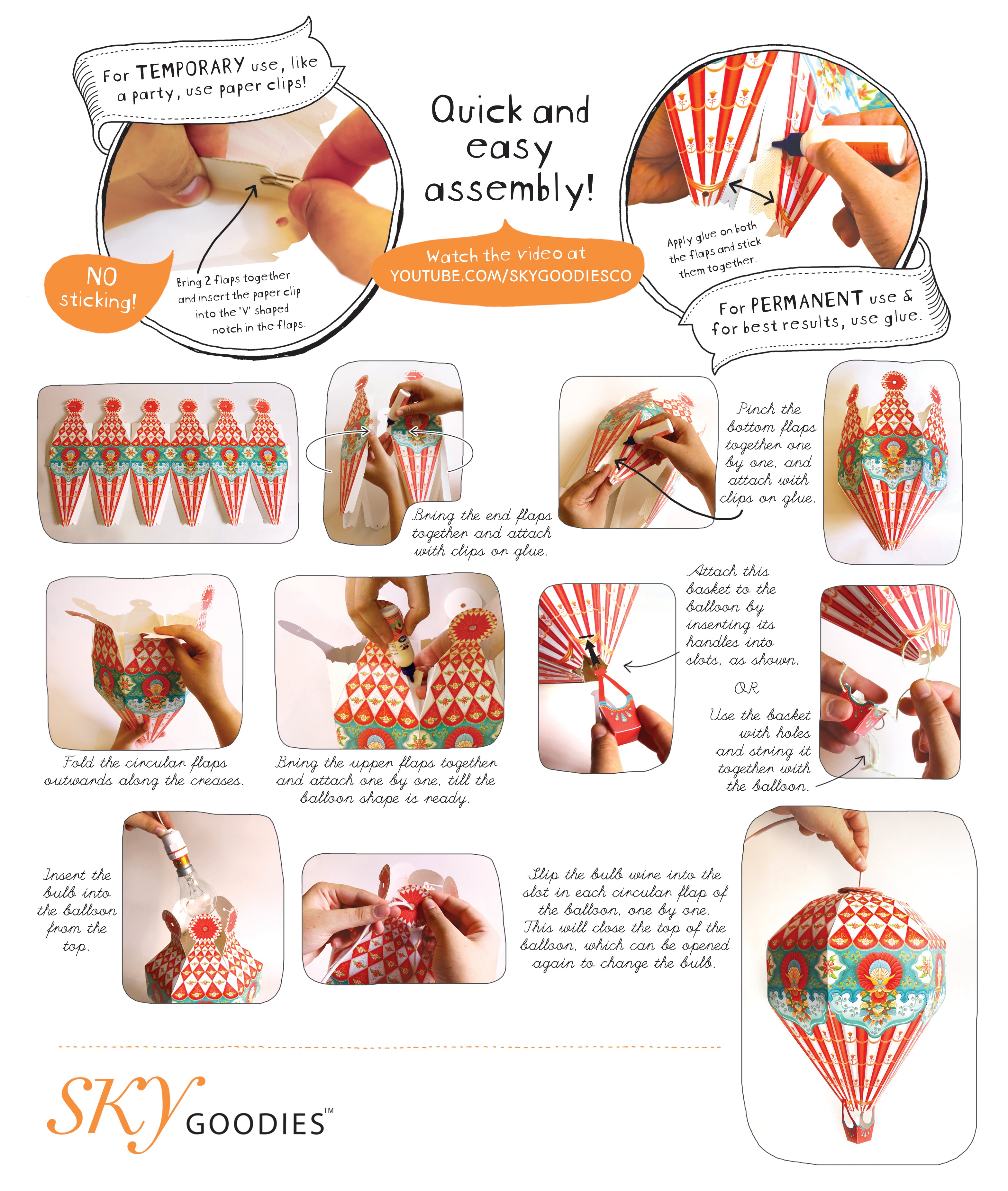Convenience Pack with Bulb & Wire: Big Red Hot Air Balloon Paper Lamp