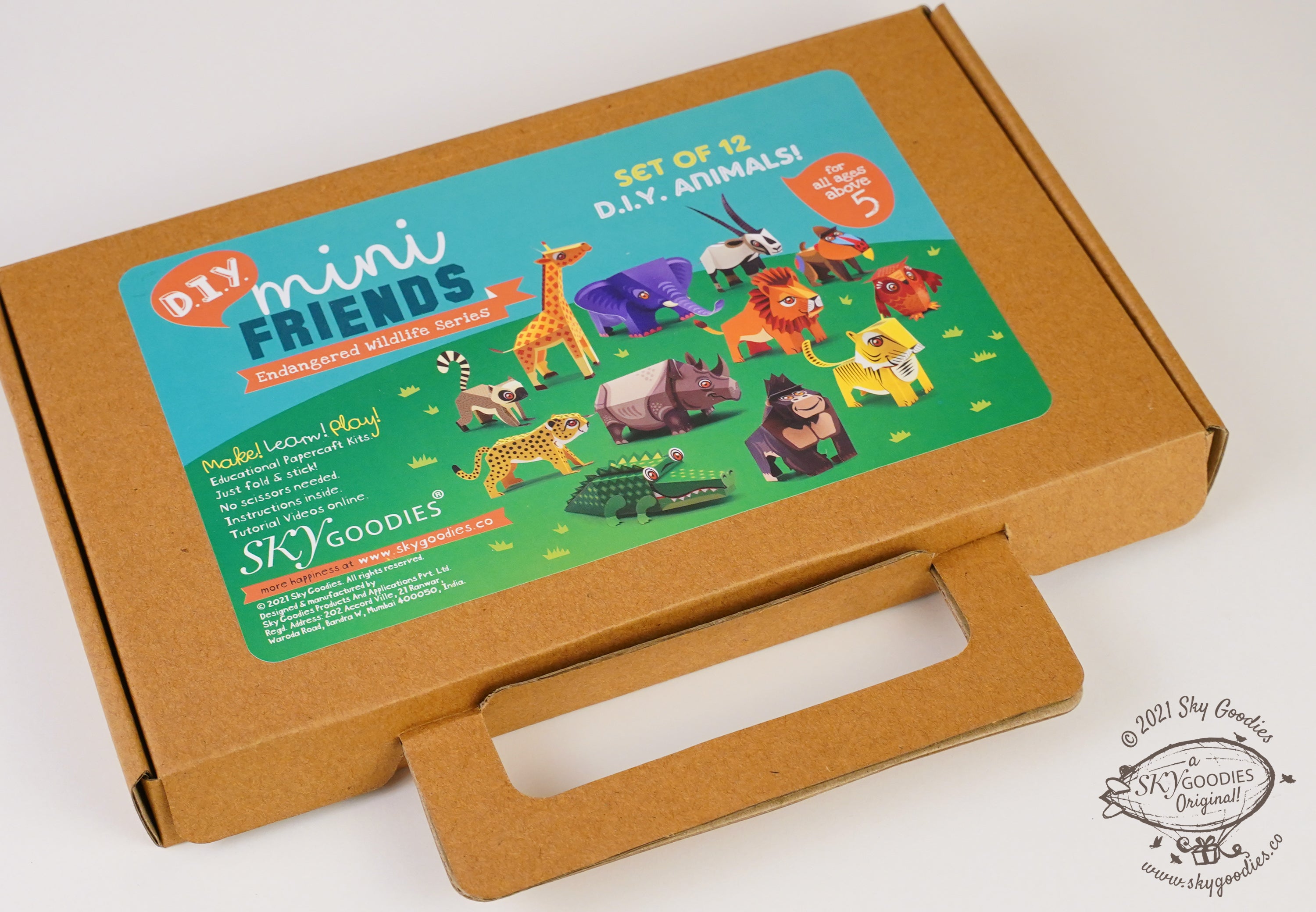 BOX SET of 12 DIY Mini Endangered Animals Paper Craft Kits