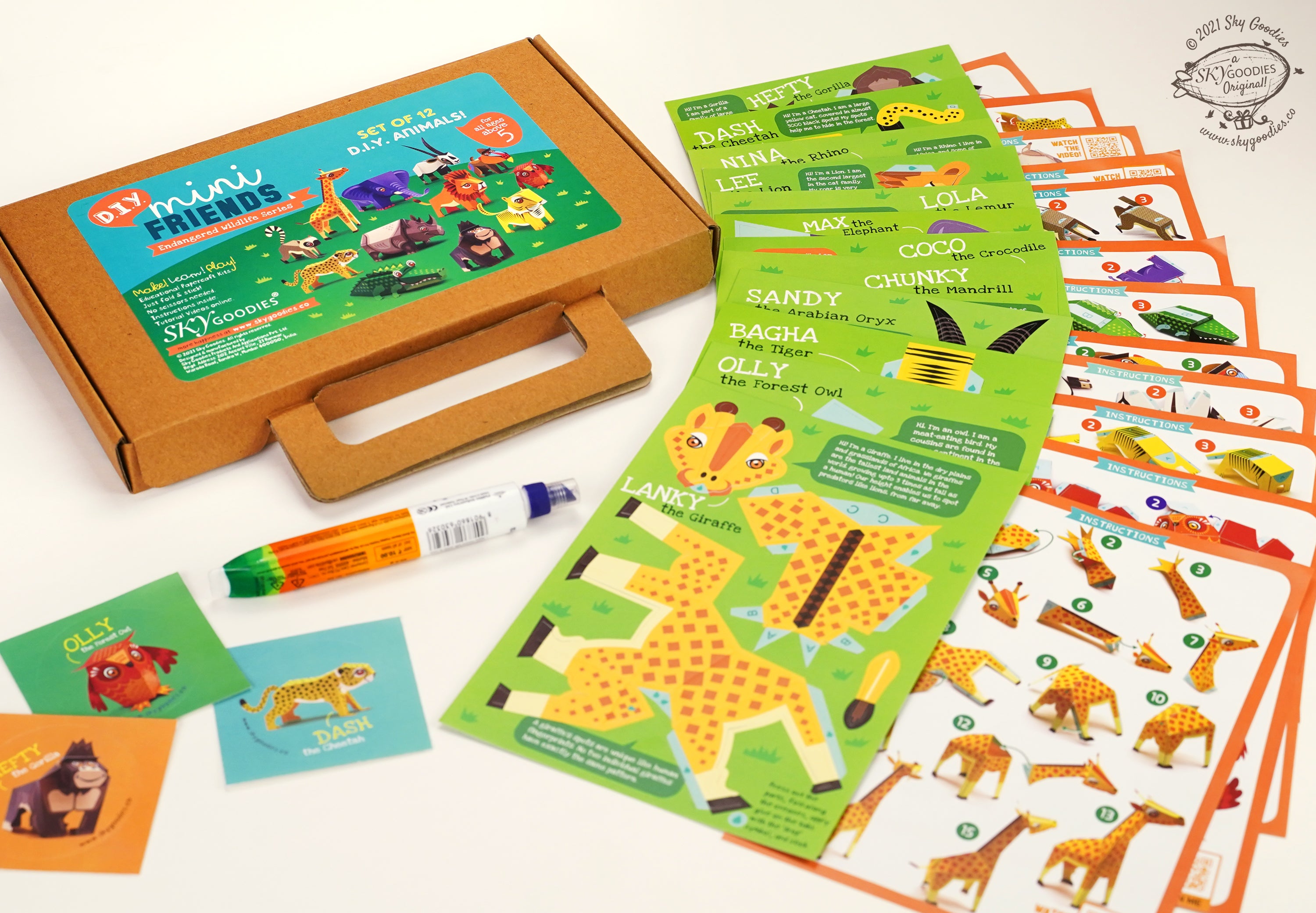 BOX SET of 12 DIY Mini Endangered Animals Paper Craft Kits