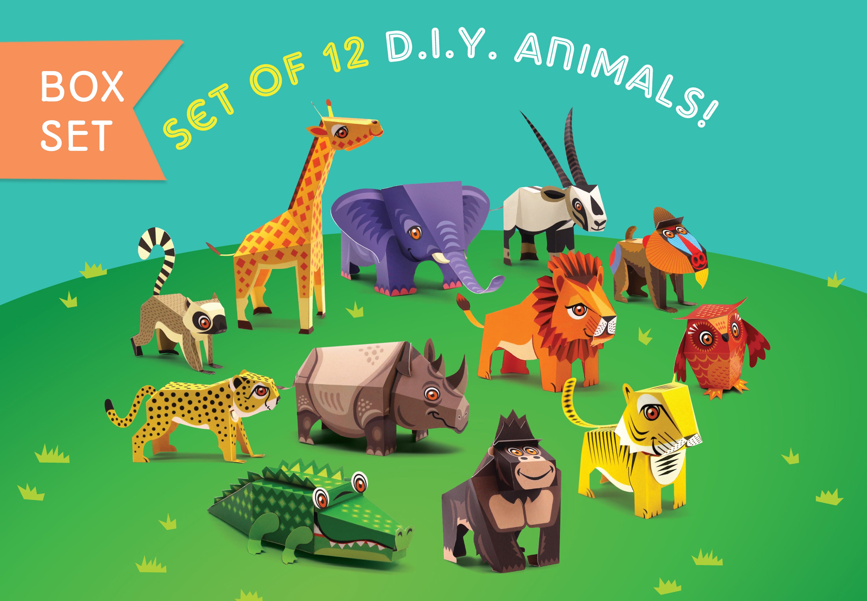 BOX SET of 12 DIY Mini Endangered Animals Paper Craft Kits