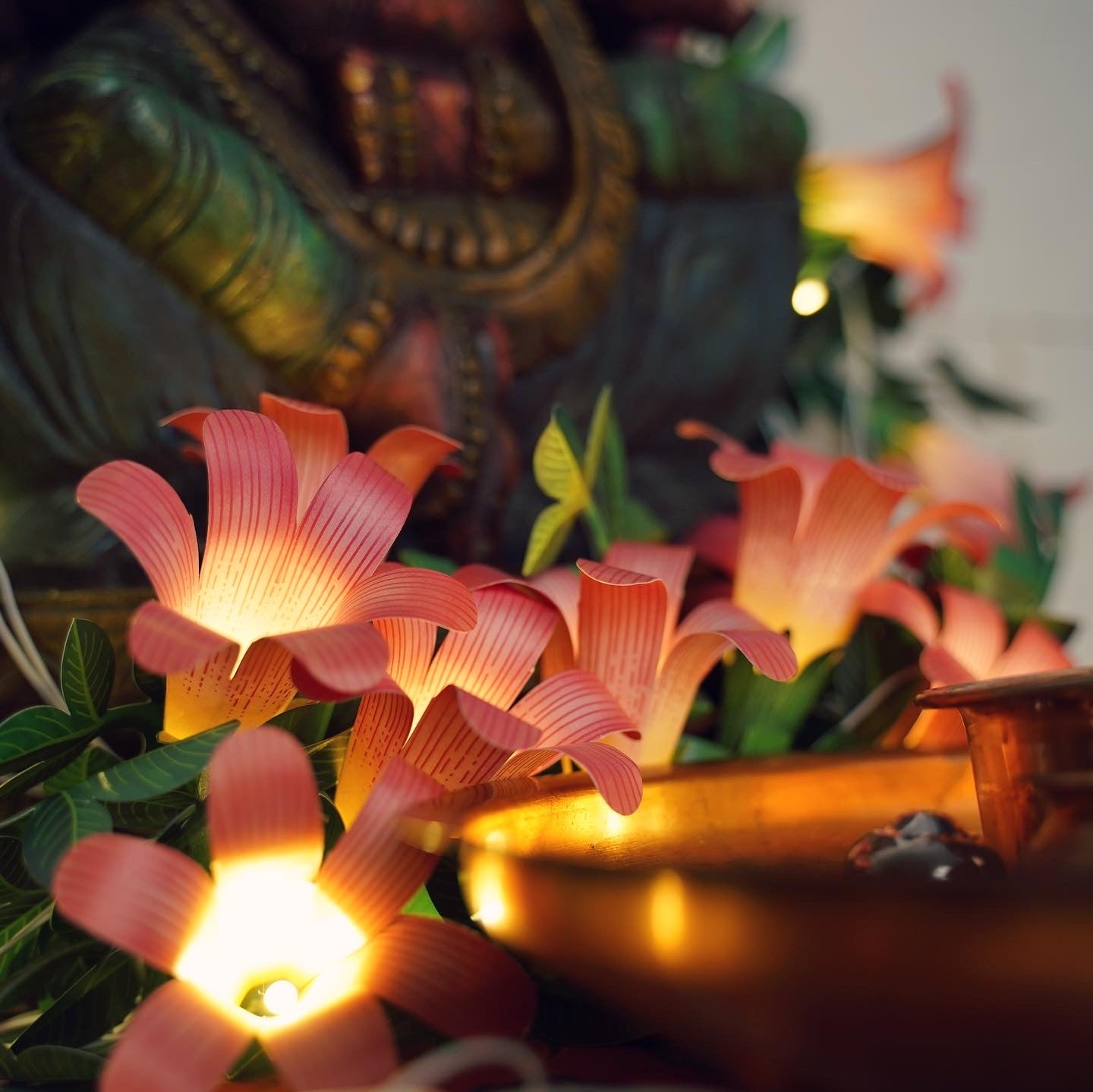 Pink Paper Flower Fairy Lights (12 flowers)