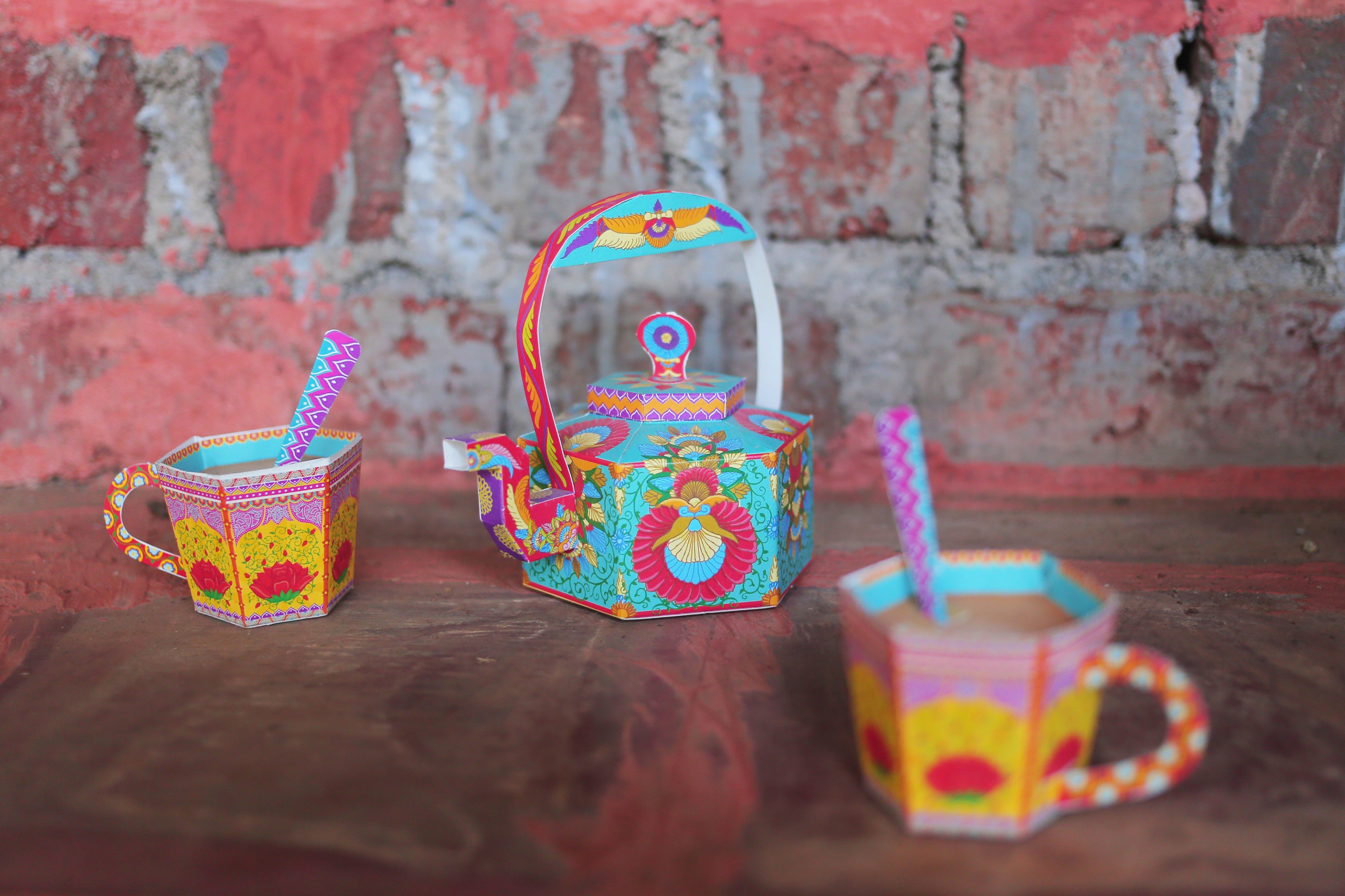 Chai Kettle & Cups: Set of 3 Boxes DIY Paper Craft Kit