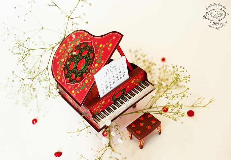 Red Miniature Grand Piano Calendar 2021 & 2022 DIY Paper Craft Kit