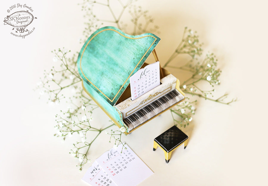Turquoise Mini Grand Piano Calendar 2025 - DIY Paper Craft Kit