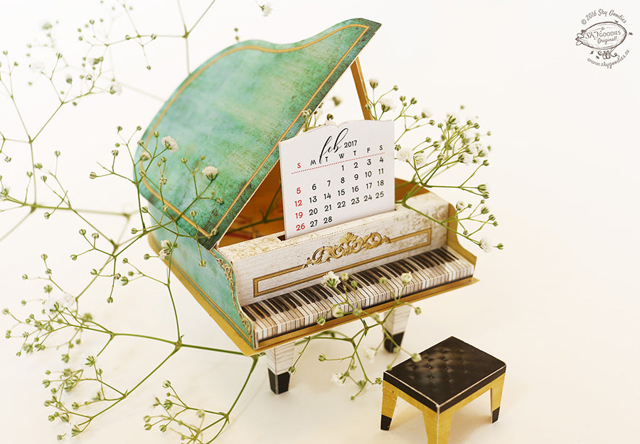 Turquoise Mini Grand Piano Calendar 2025 - DIY Paper Craft Kit