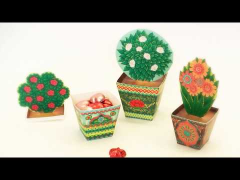 Blue Mini Flower Pot Box DIY Paper Craft Kit