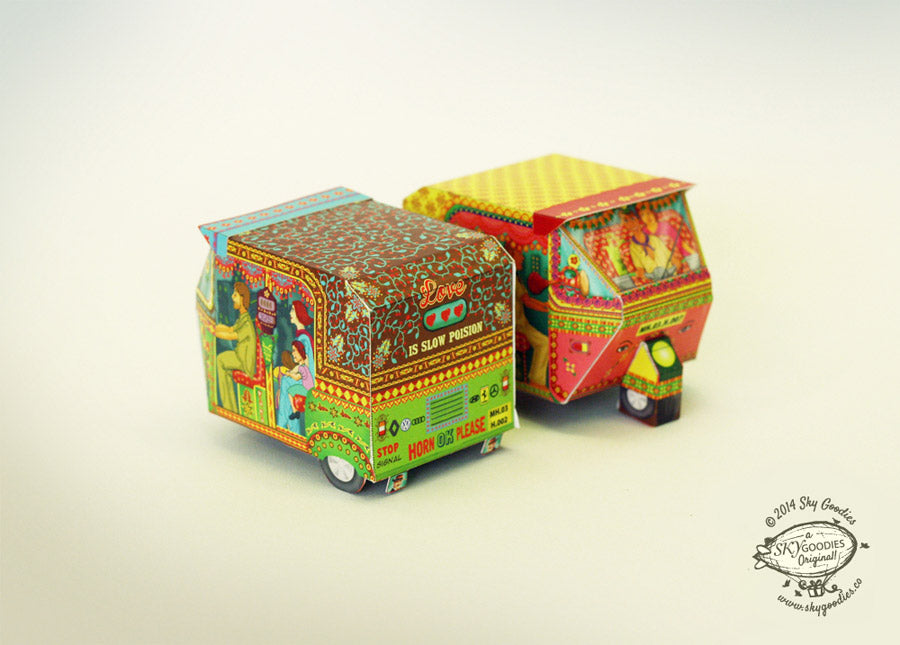 Bombay Auto Rickshaw Box: Pink design - DIY Paper Craft Kit