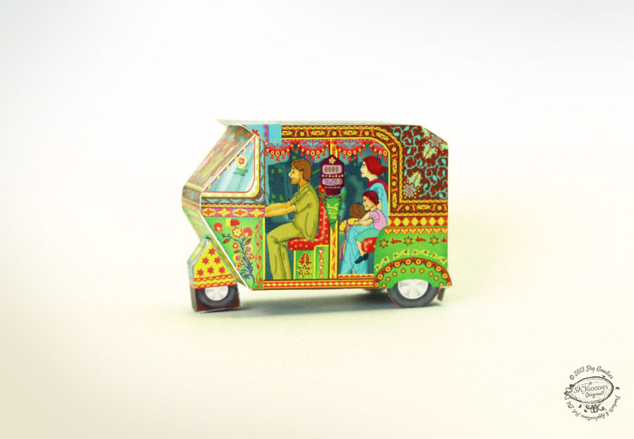 Bombay Auto Rickshaw Box: Green design - DIY Paper Craft Kit
