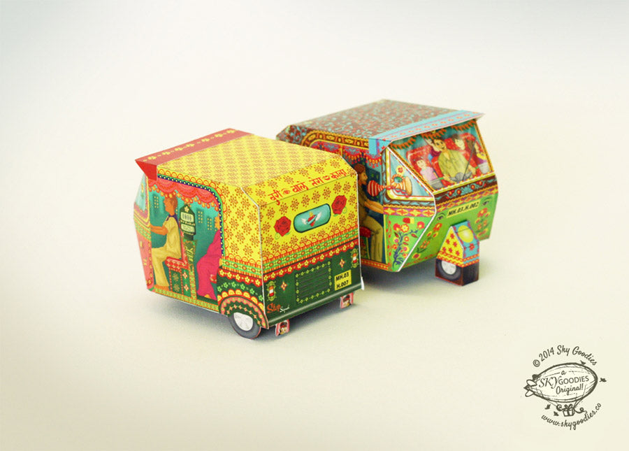 Bombay Auto Rickshaw Box: Green design - DIY Paper Craft Kit