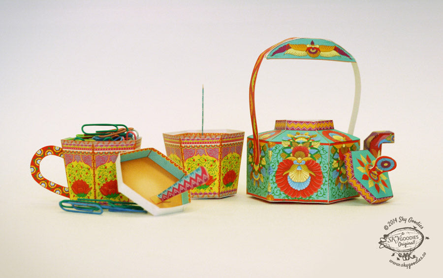 Chai Kettle & Cups: Set of 3 Boxes DIY Paper Craft Kit