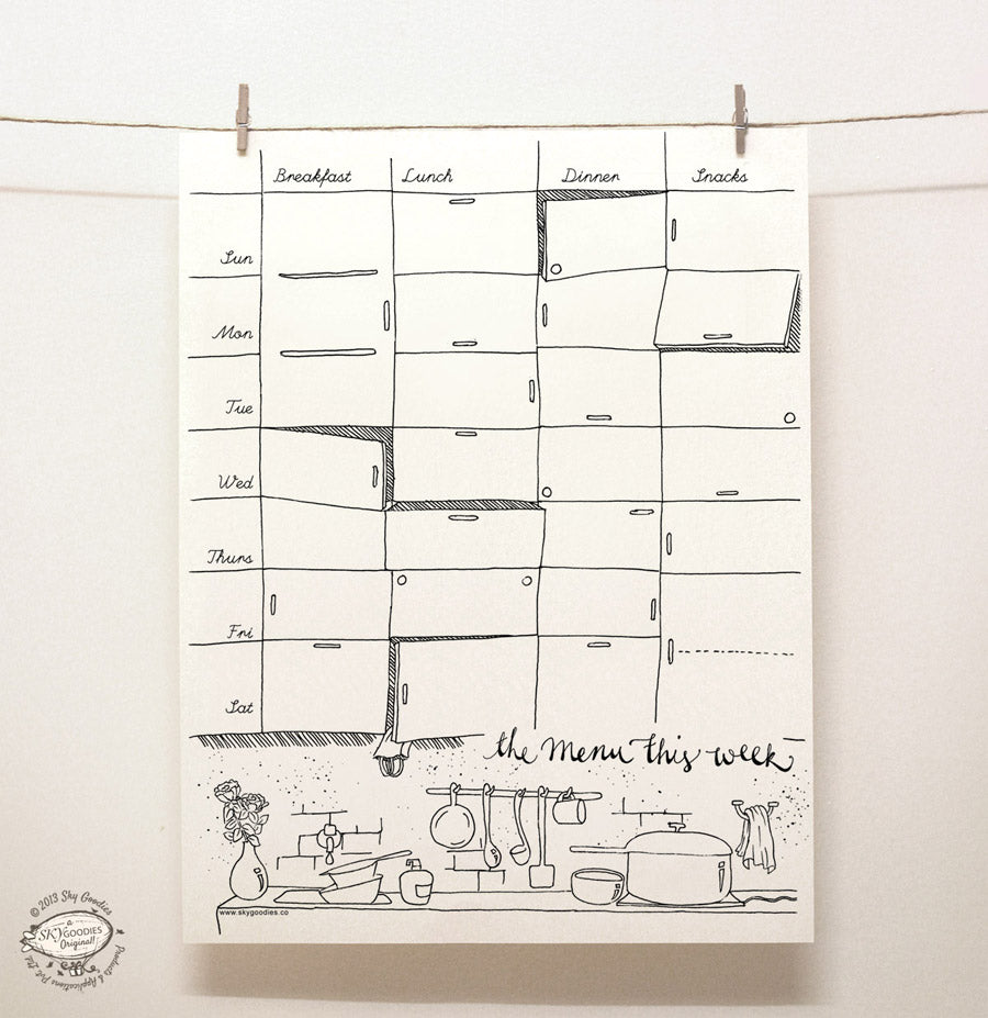Doodle Weekly Menu Planners and Fridge Magnet Set